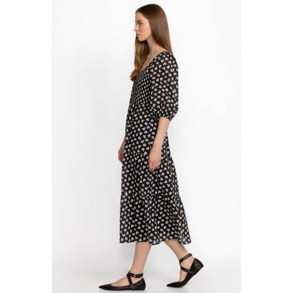 Johnny Was XL Black couple of hearts smocked midi dress - Picture 2 of 8